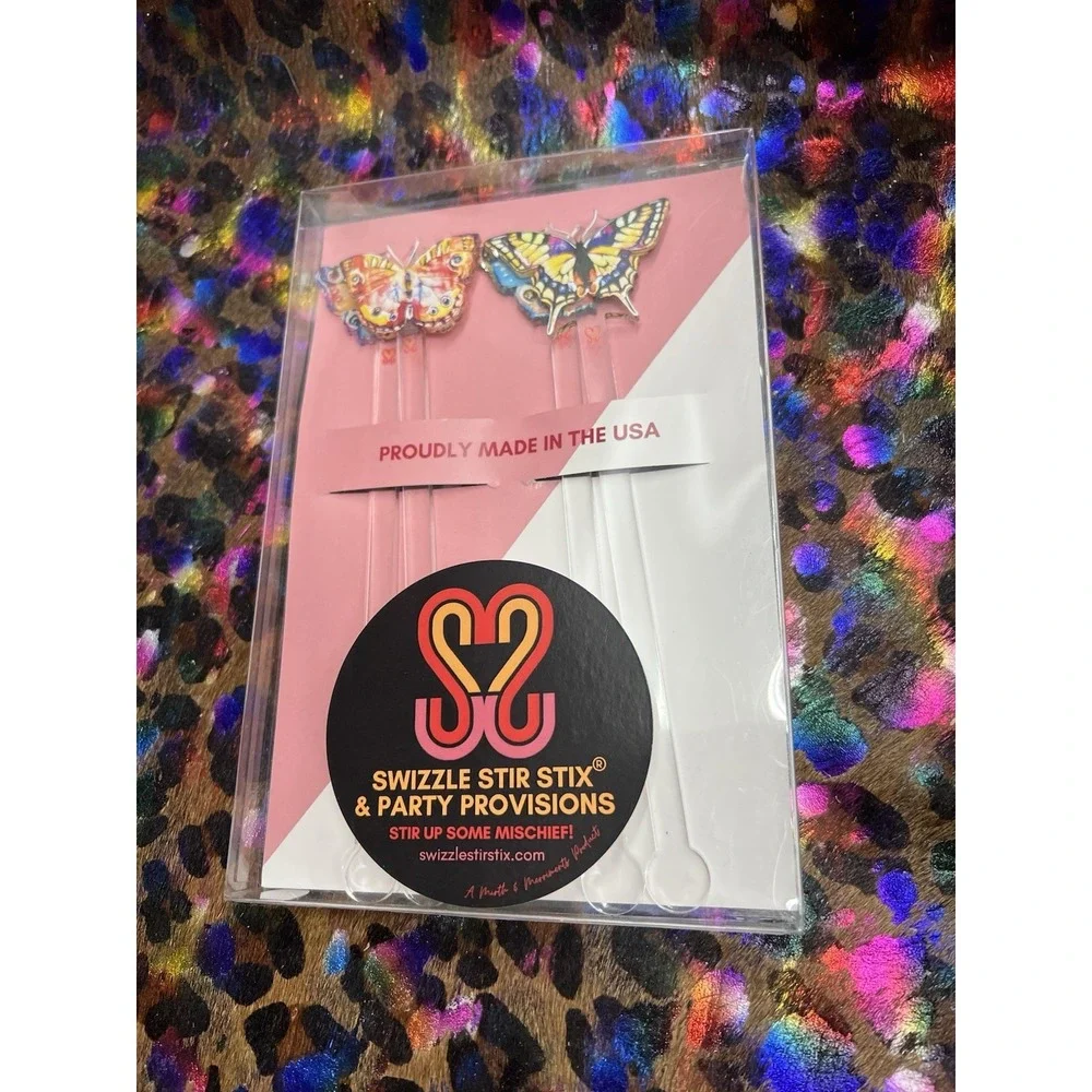 Swizzle Stir Stix And Party Provisions NEW Butterflies‎ Set Of 4